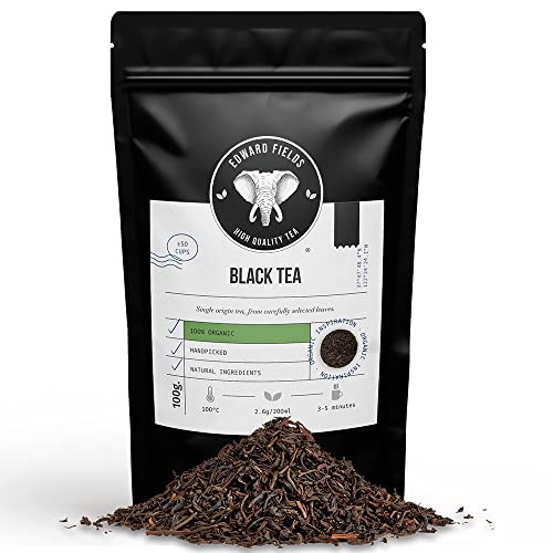 Edward Fields Tea ® - Té negro orgánico a granel de origen único China. Té bio recolectado a mano con ingredientes naturales y ecológicos, 100 gramos.