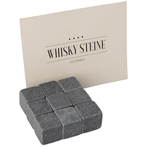 GOURMEO piedras para whisky (9 unidades) de esteatita natural - cubitos de hielo reutilizables, piedras de whisky, piedras para enfriar – juego único compuesto de 9 piedras