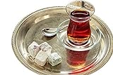 Topkapi Ajda-Sultan Juego turco de té de 18 piezas, 6 vasos de té, 6 platillos, 6 cucharillas de té, juego completo, transparente
