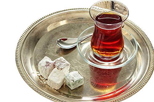 Topkapi Ajda-Sultan Juego turco de té de 18 piezas, 6 vasos de té, 6 platillos, 6 cucharillas de té, juego completo, transparente